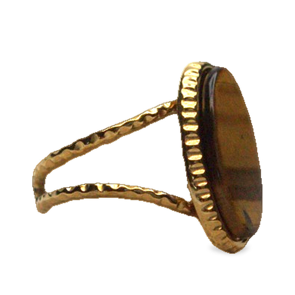 Three-quarter view of Desert Stone Ring — Tigers Eye.​