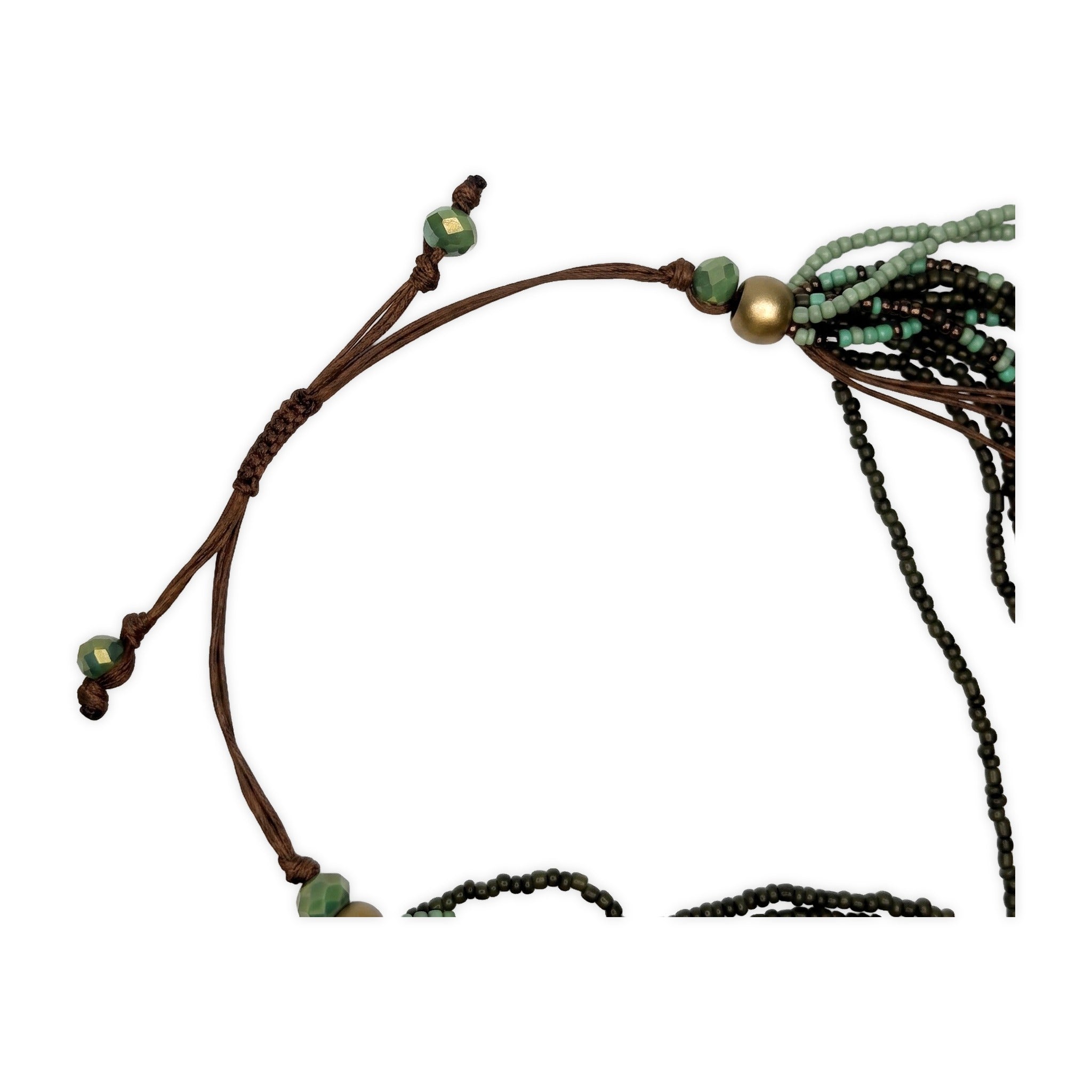 Close-up of the clasp on Prairie Glow Layered Necklace — Green and Brown.​