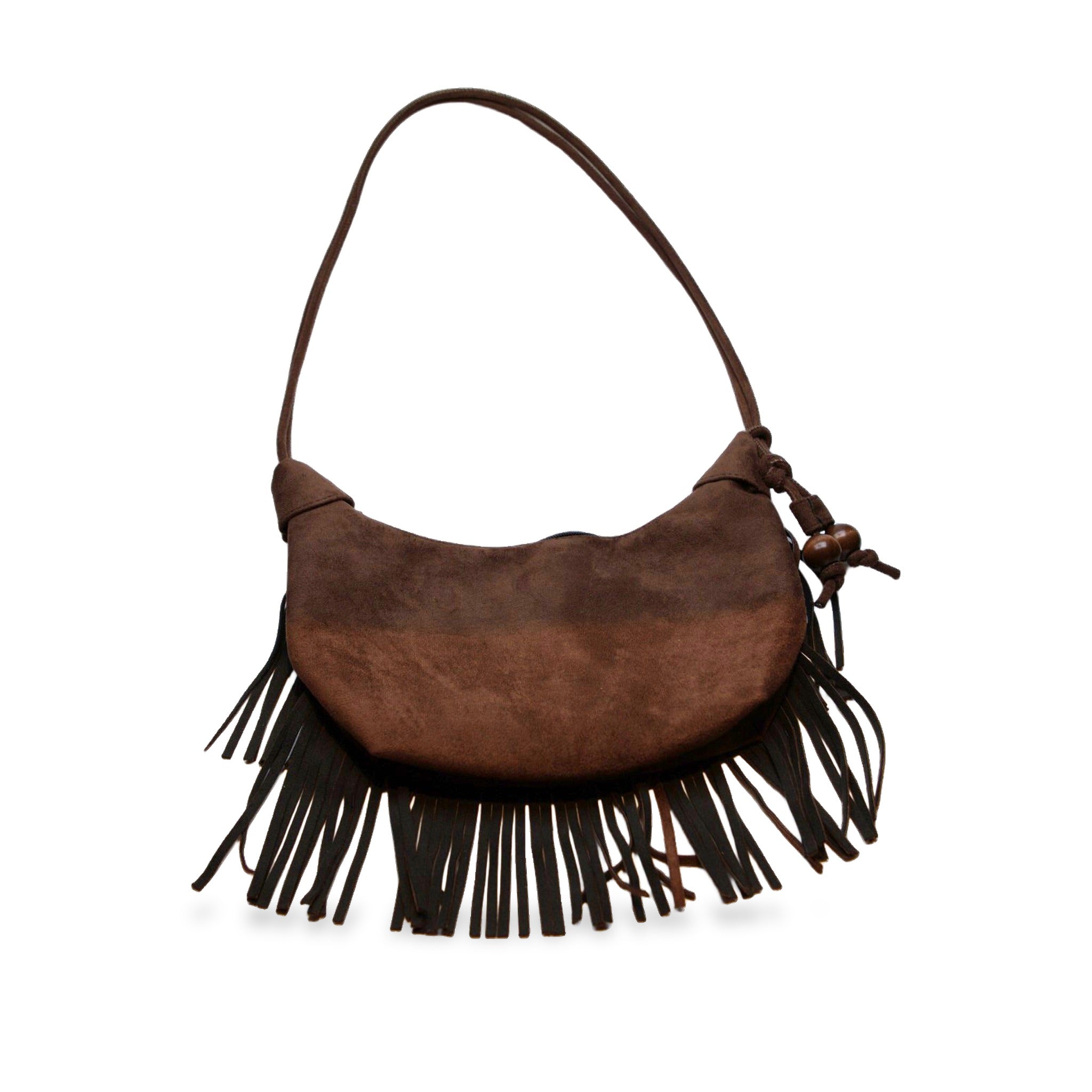Back view of River Run Fringe Bag — Brown.​