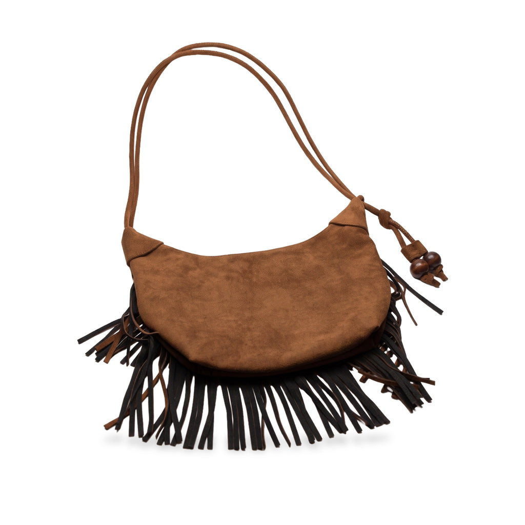 Back view of River Run Fringe Bag — Camel.​
