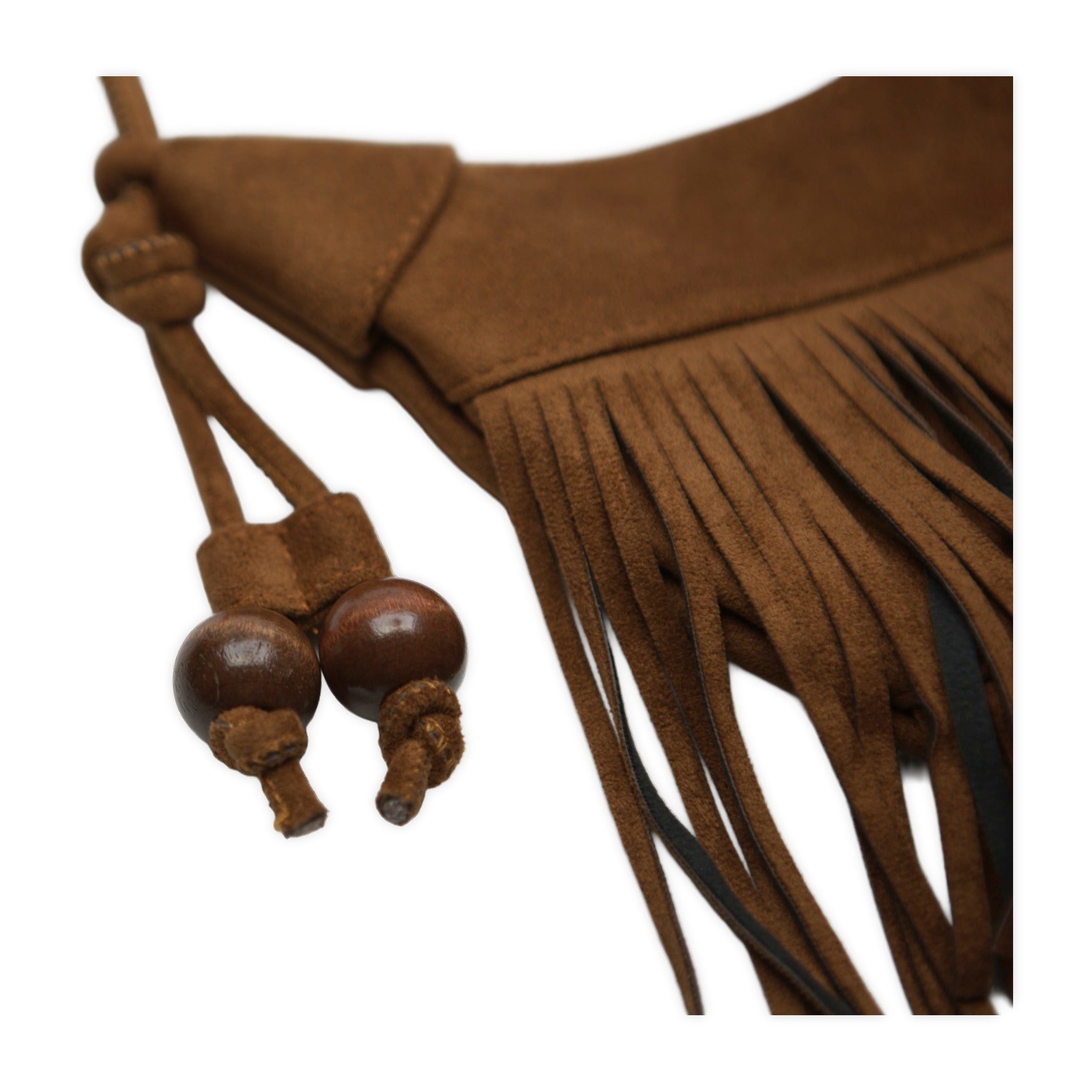 Close-up of the strap hardware on River Run Fringe Bag — Camel.​