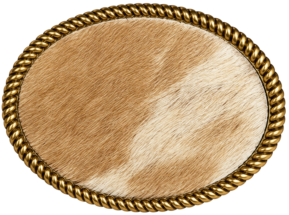 Maverick Hide oval decorative buckle in Tan Gold