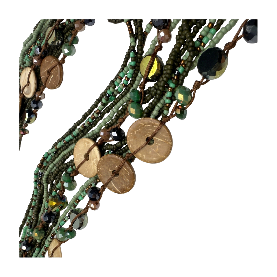 Close-up of the pendant on Prairie Glow Layered Necklace — Green and Brown.​