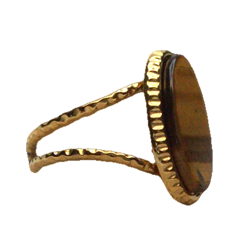 Three-quarter view of Desert Stone Ring — Tigers Eye.​