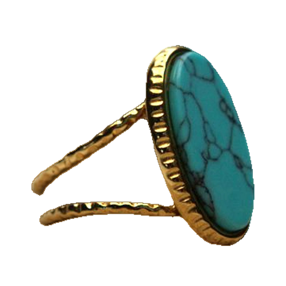 Three-quarter view of Desert Stone Ring — Turquoise.​