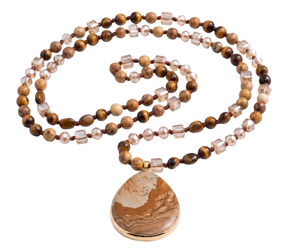 Desert Stone Beaded Pendant Necklace