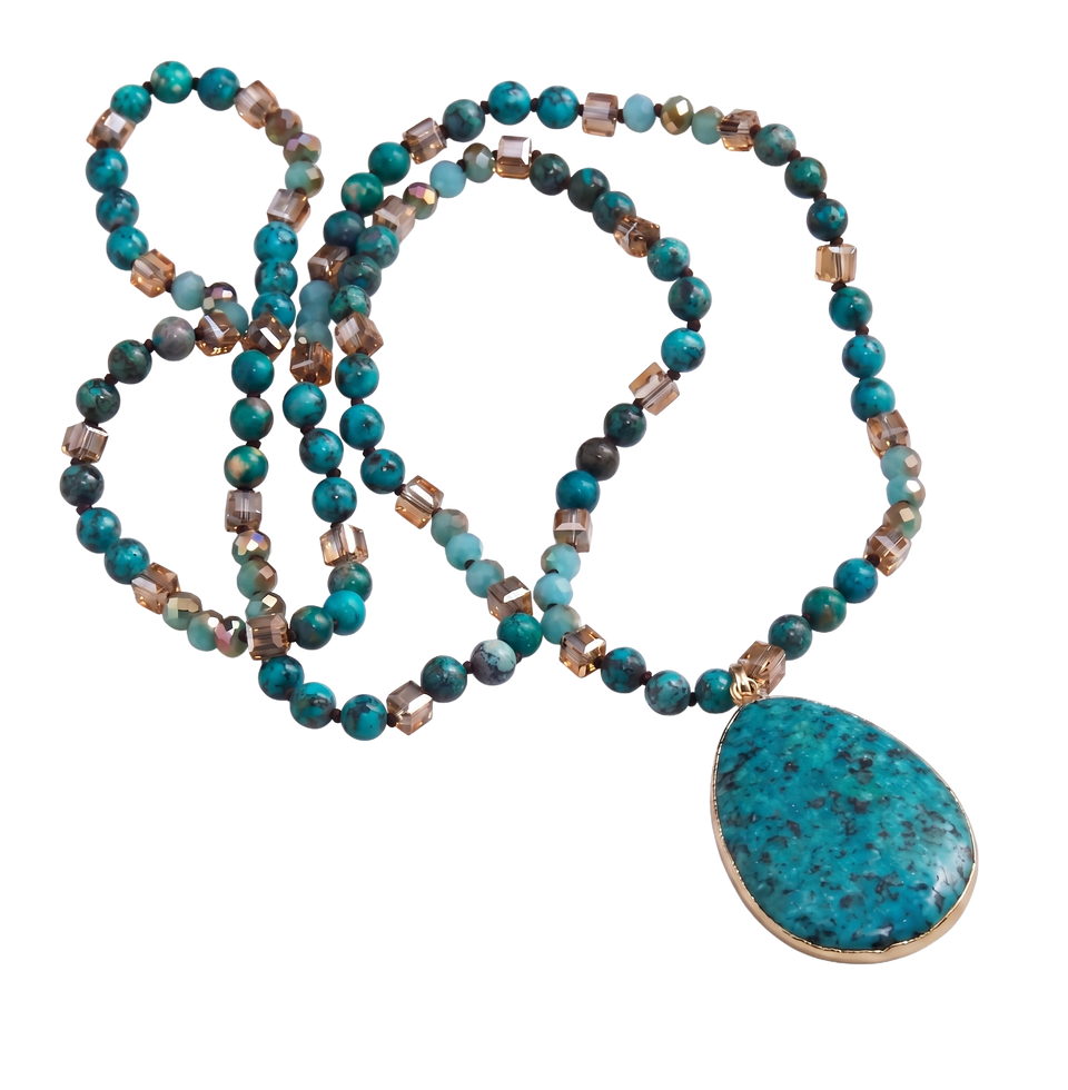 Desert Stone Beaded Pendant Necklace